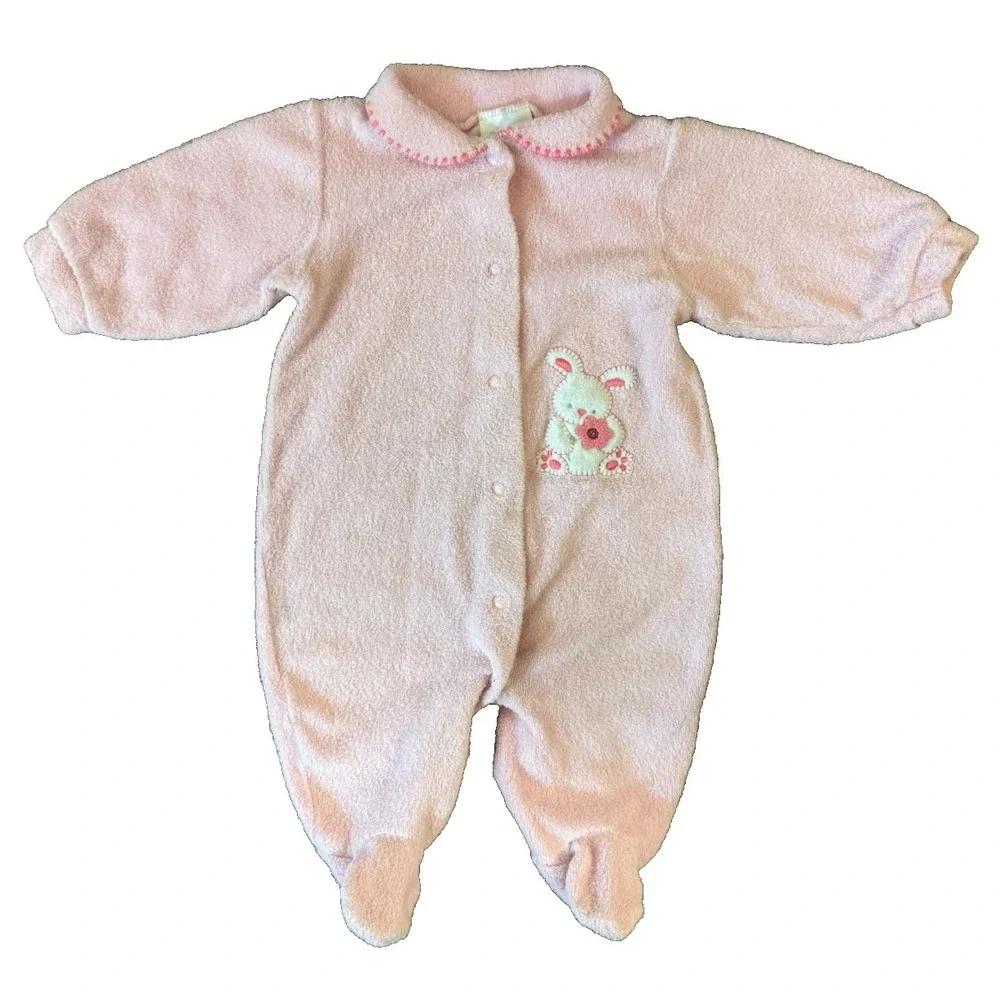 Vintage 90s Carters‎ Sleeper 3/6 Months Girl 12-18 Pounds Pink Terry Cloth Bunny